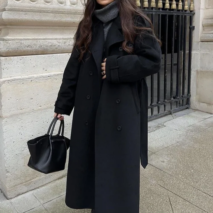 Zenit Black Belted Woolen Coat