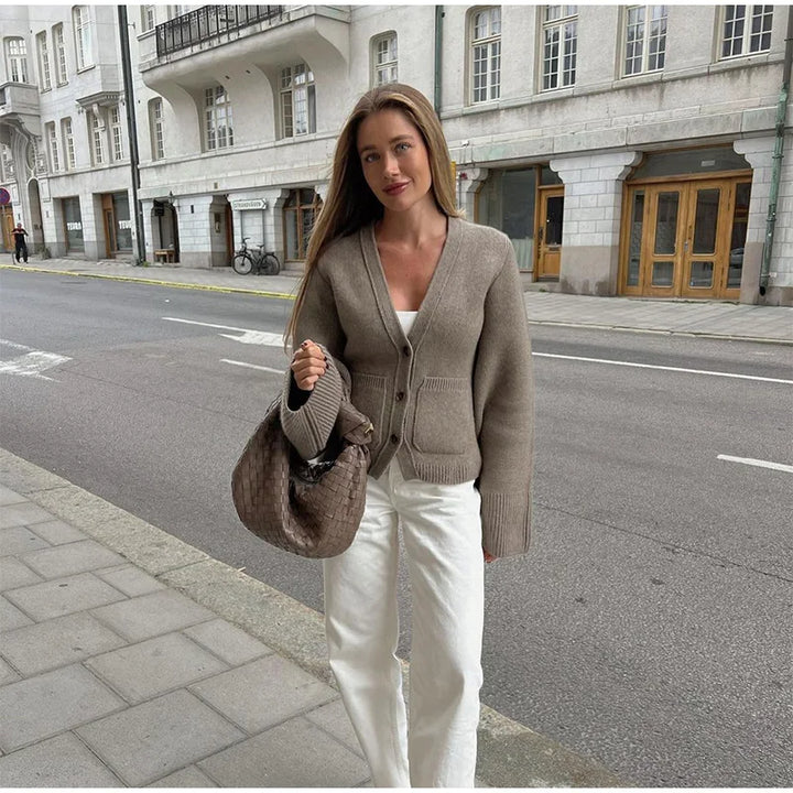 Zenit Khaki Metal Button Cardigan