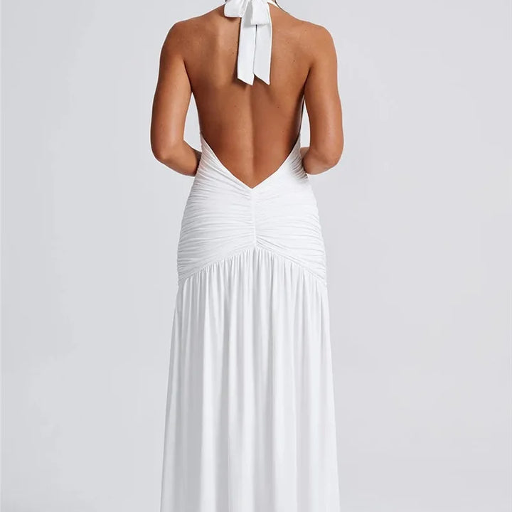 Zenit Halter Deep V-Neck Backless Maxi Dress