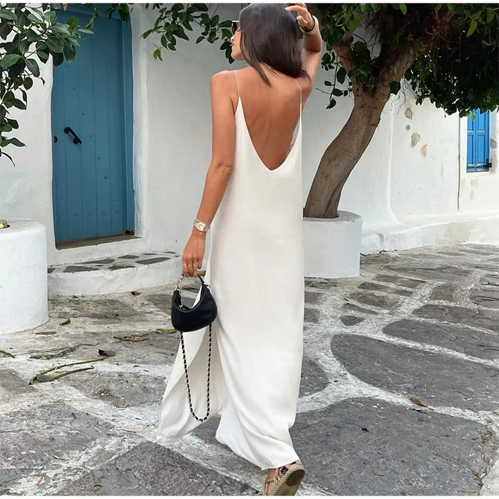 Zenit White V-Neck Slit Maxi Dress