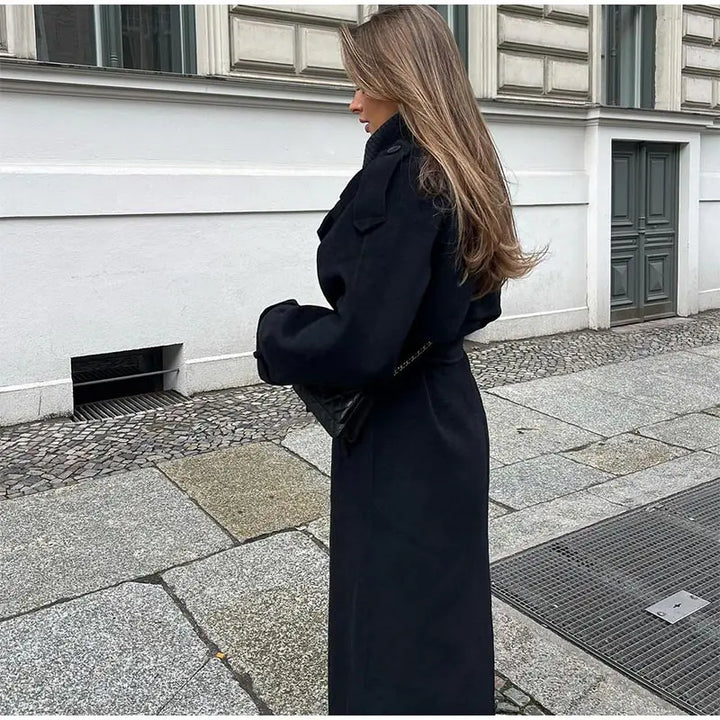 Zenit Black Belted Woolen Coat