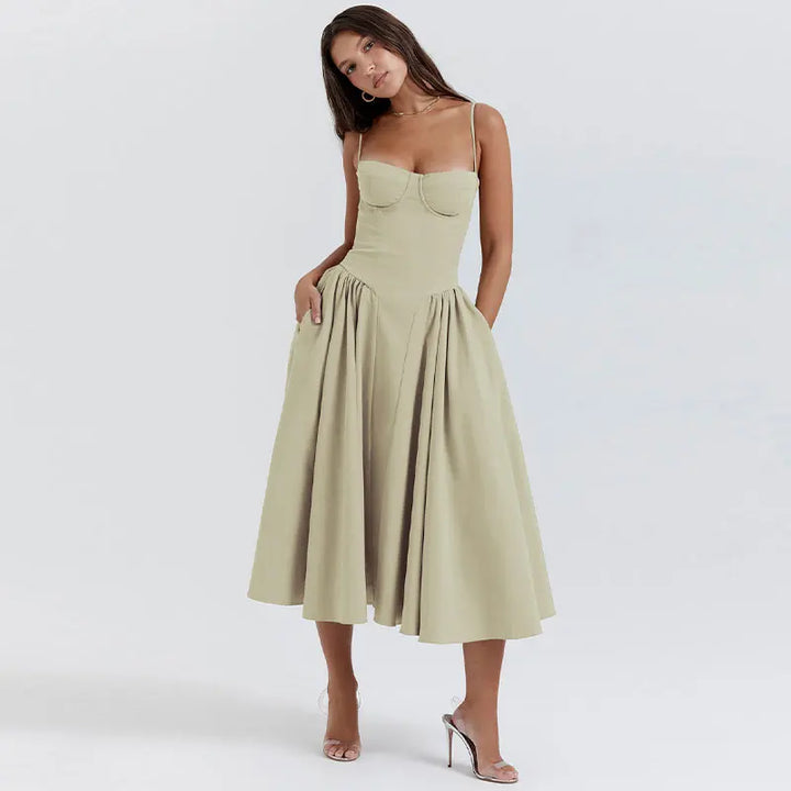 2024 Sexy Pleated Hem Sling Dress