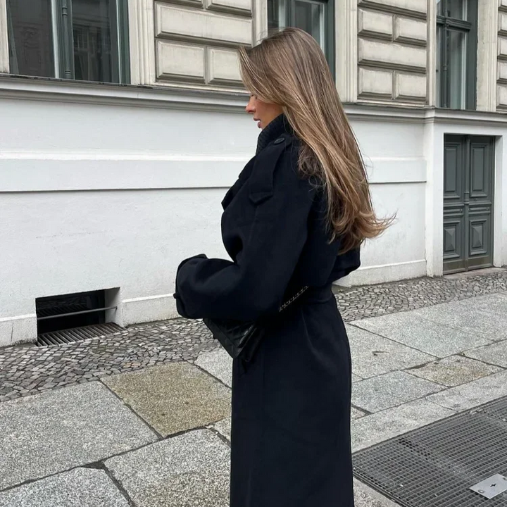 Zenit Black Belted Woolen Coat