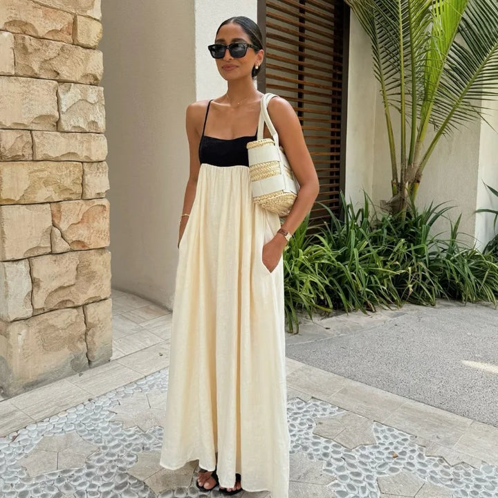 Fashion Contrasting Color Maxi Dress