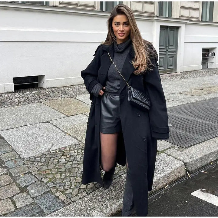 Zenit Black Belted Woolen Coat