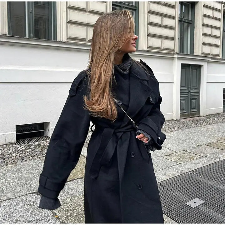 Zenit Black Belted Woolen Coat